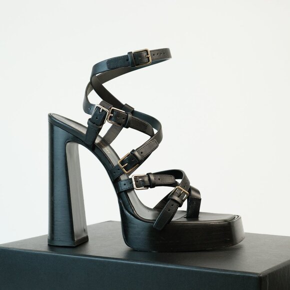 YSL Saint Laurent Leather Gladiator Platform Sandals, Black, EU 39.5 - Picture 1 of 15